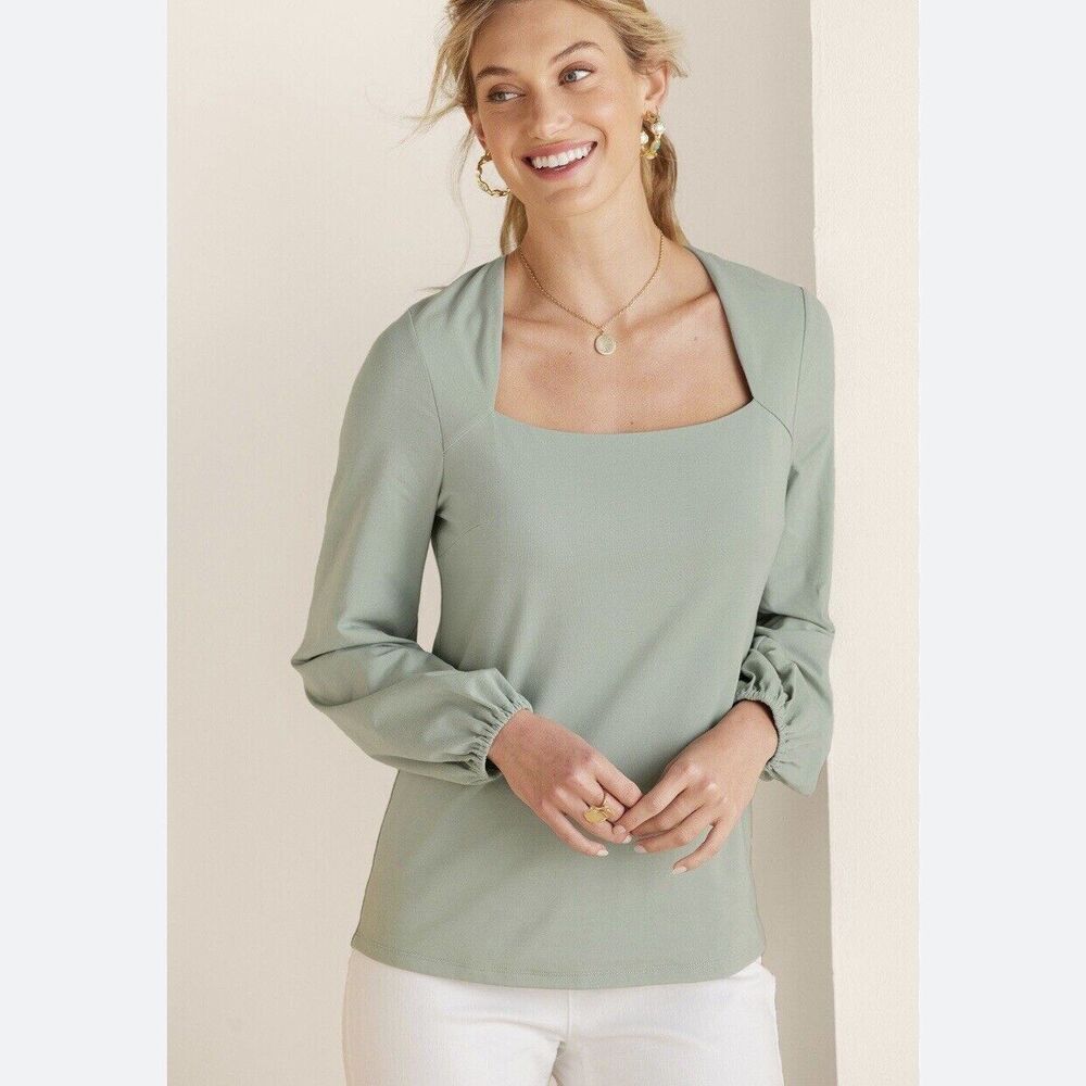 NWT Soft Surroundings Maureen Sage Sprout Green Square Neck Top Women's plus 1X